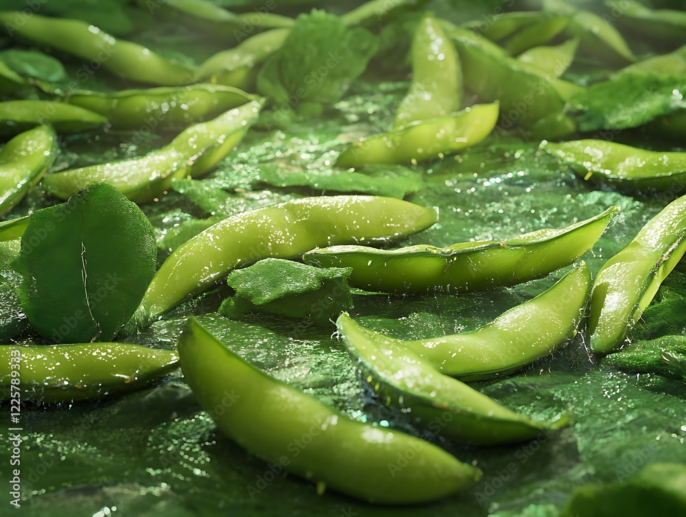 3D rendering of vibrant green edamame pods 3D rendering of vibrant green edamame pods