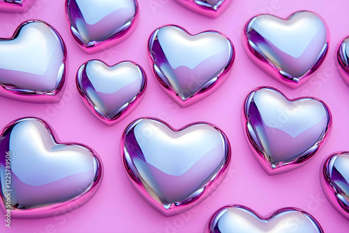 Chrome heart shapes on pink background