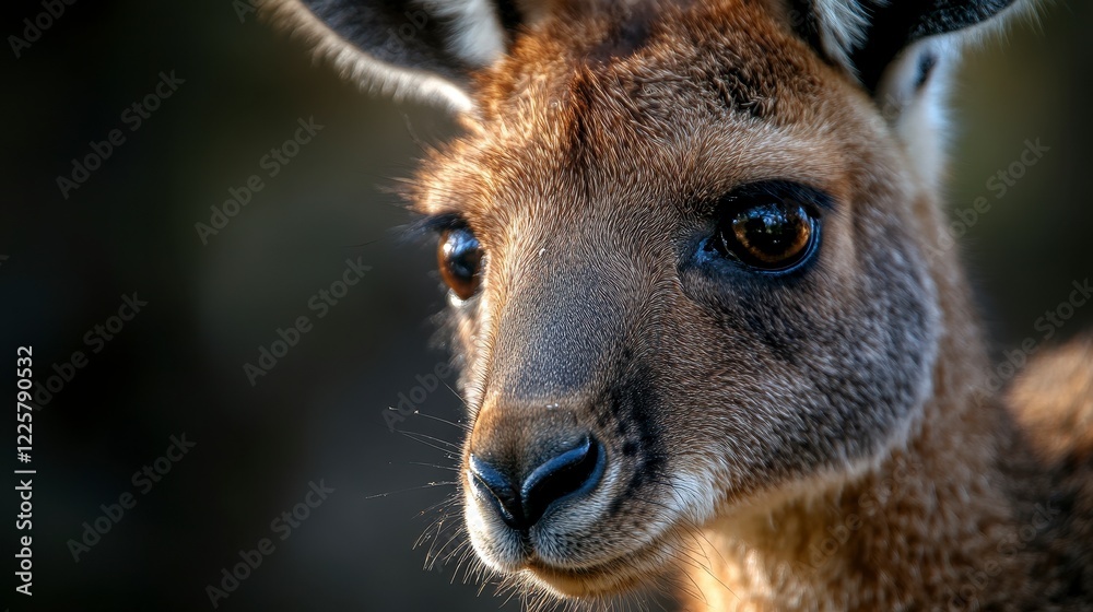 Fototapeta premium Kangaroo in its natural habitat, showcasing vibrant fur and dynamic posture, surrounded by lush greenery and open terrain, evoking wilderness adventure