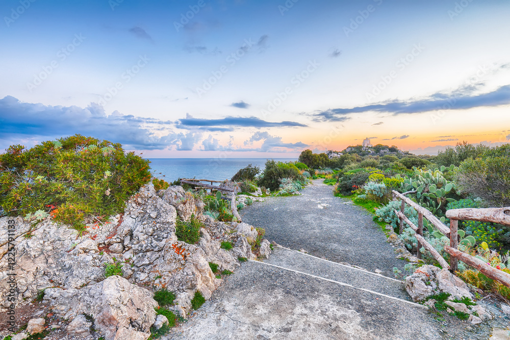 Unbelivable spring view on the the cape Milazzo panorama of nature reserve.