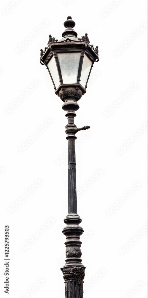 Vertical Isolated Old Fashioned Lamppost on White Background - Antique Street Light Post Vertical Isolated Old Fashioned Lamppost on White Background - Antique Street Light Post