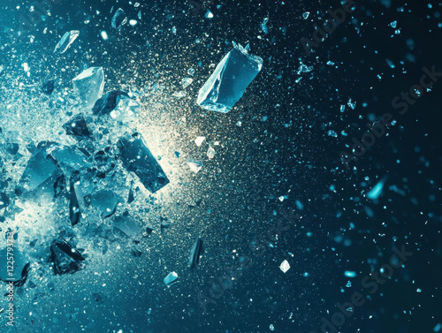A dramatic ice shattering scene with glowing cracks and flying shards