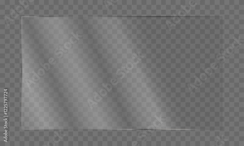 Glass plate on transparent backdrop. Realistic glass.Acrylic screen template. Vector illustration