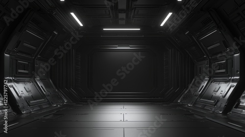 Empty dark room Modern Futuristic Sci Fi Background 3D illustration photo