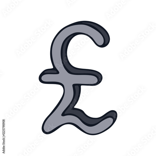 Hand drawn british pound currency symbol. Brush stroke doodle. Single element for design