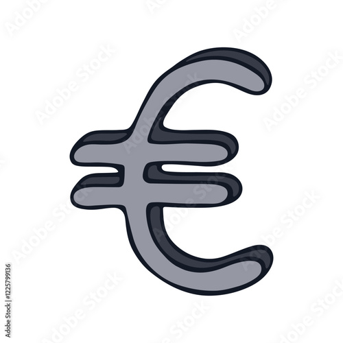 Hand drawn euro currency symbol. Brush stroke doodle. Single element for design
