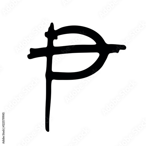 Hand drawn peseta currency symbol. Brush stroke doodle. Single element for design photo