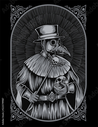 illustration plague doctor engraving style