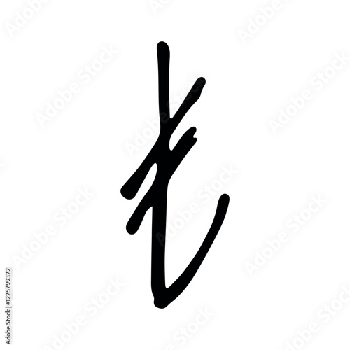 Hand drawn turkish lira currency symbol. Brush stroke doodle. Single element for design