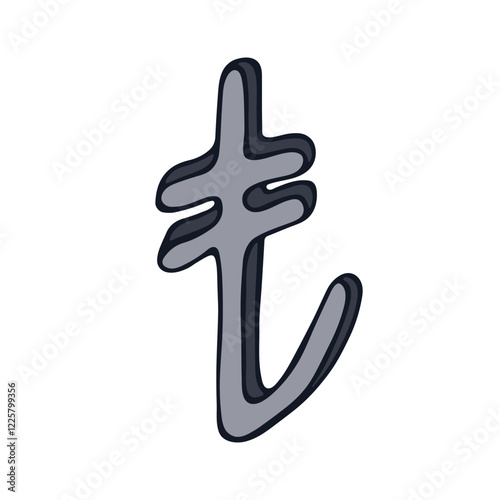 Hand drawn turkish lira currency symbol. Brush stroke doodle. Single element for design