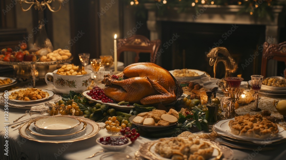 View of a thanksgiving dinner table View of a thanksgiving dinner table