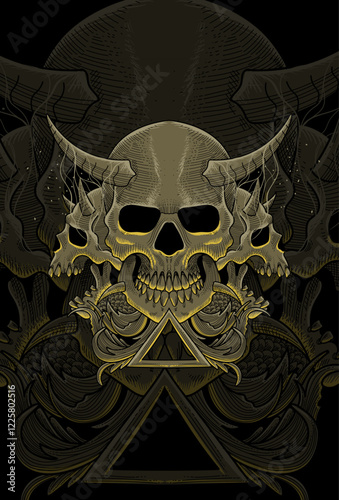 Skull with floral artwork illustration