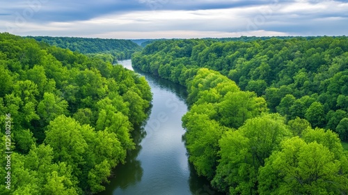 Lush green trees by the Cuyahoga riverside at Cuyahoga valley national park Ohio photo