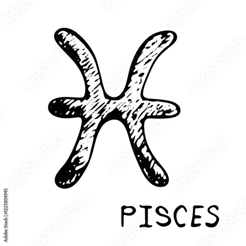 Hand drawn pisces zodiac sign Esoteric symbol doodle Astrology clipart Element for design