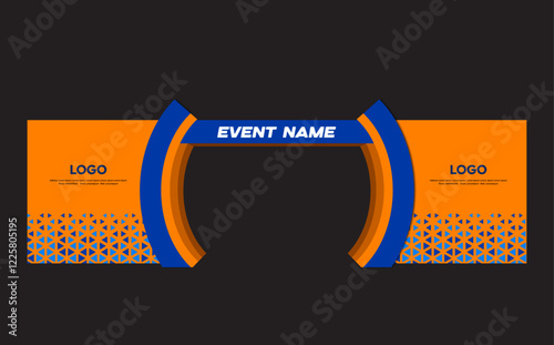 Event arch, entrance gate and entry welcome archway mockup, vector 3D template. Event arch for exhibition or expo, entertainment event entrance or sport marathon start and finish gate in bluedesign