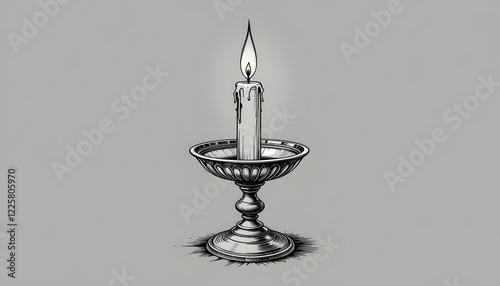 Engraved Candleholder with Lit Candle Illustration