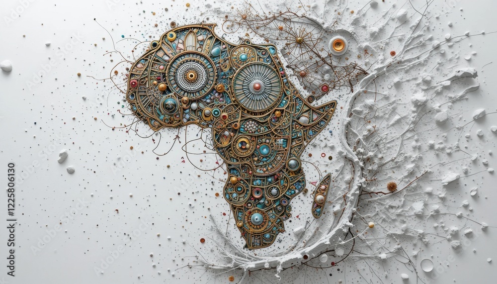 Obraz premium Intricate steampunk-inspired map of africa with gears and textures