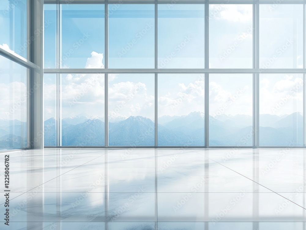 Modern empty office with panoramic mountain view. Modern empty office with panoramic mountain view.