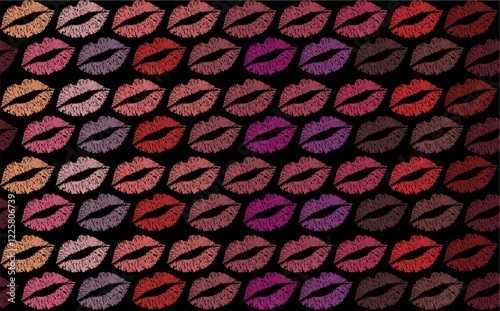 Print set of red lips. Types of lipsticks. World kissing day, Valentine's day design elements. Vector.