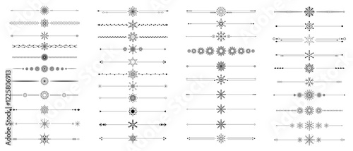 Snowflake divider line set. Vector illustration.