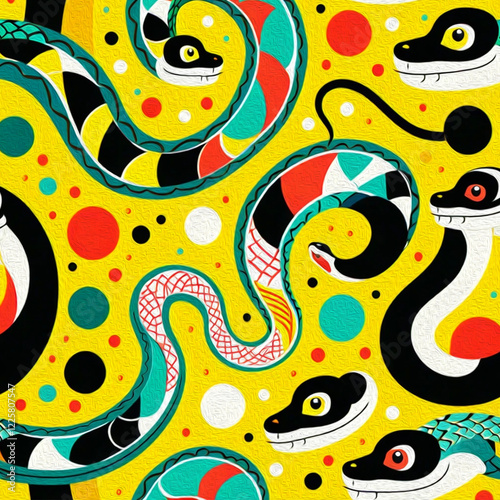 Snake . Pattern with oil paint for printing on wall decorations, wallpapers, covers photo