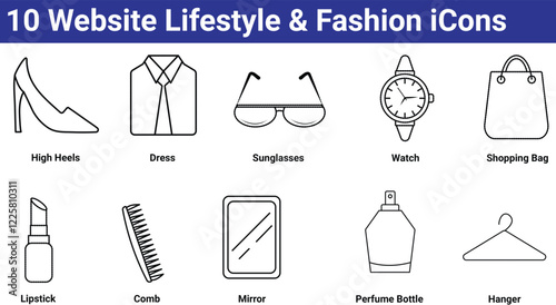 10 website Lifestyle and Fashion icons set