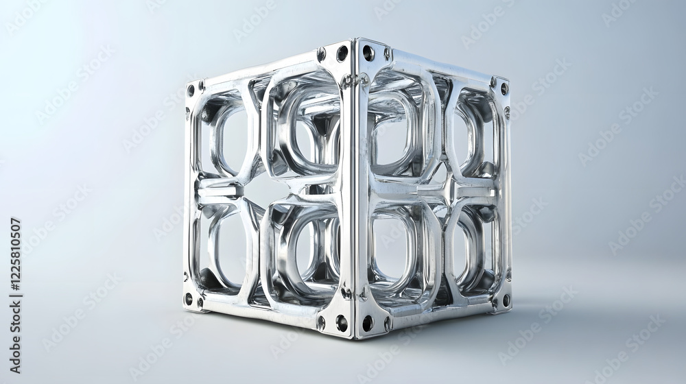 Fototapeta premium Abstract futuristic metal cube. Science fiction block design. 3D rendering