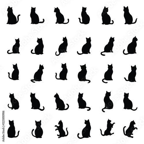 Cats Vector Silhouettes,Cats behavior,Purring Cats Vector Silhouette,Pet Animals Silhouette