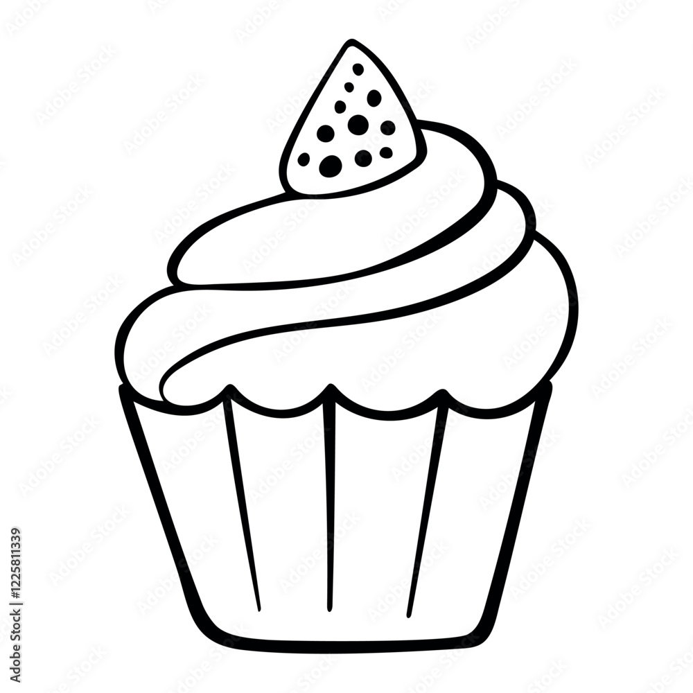 Cupcake doodle drawing isolated on a white background. Vector icon illustration. Template for greeting card, postcard, print, fashion design, menu. Cupcake doodle drawing isolated on a white background. Vector icon illustration. Template for greeting card, postcard, print, fashion design, menu.