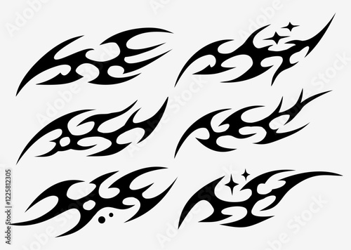 Neo tribal design set full, y2k tribal tattoo element set