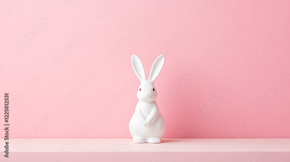 Fototapeta premium White Rabbit Figurine on Pink Background