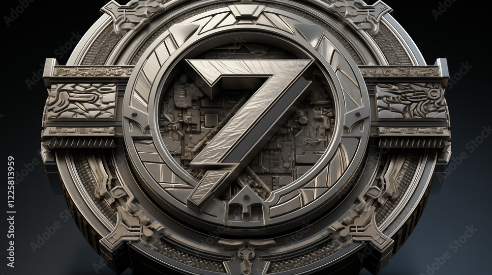 Fototapeta premium Metallic emblem design featuring number seven, futuristic concept