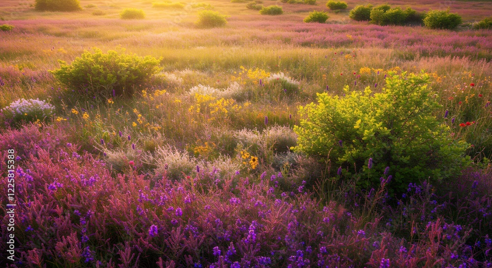 Obraz premium Vibrant Wildflower Meadow Sunset Landscape Photography