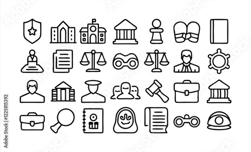 set of  law  justice  legal  judgement line icon  