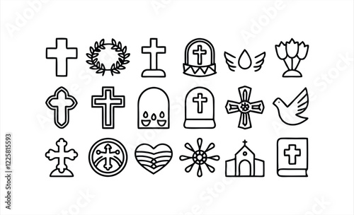 set of  outline icons related to christianity 