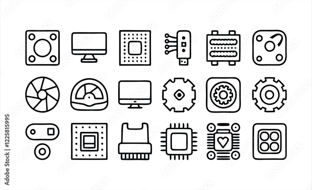 set of  outline icons related to pc  laptop  com 