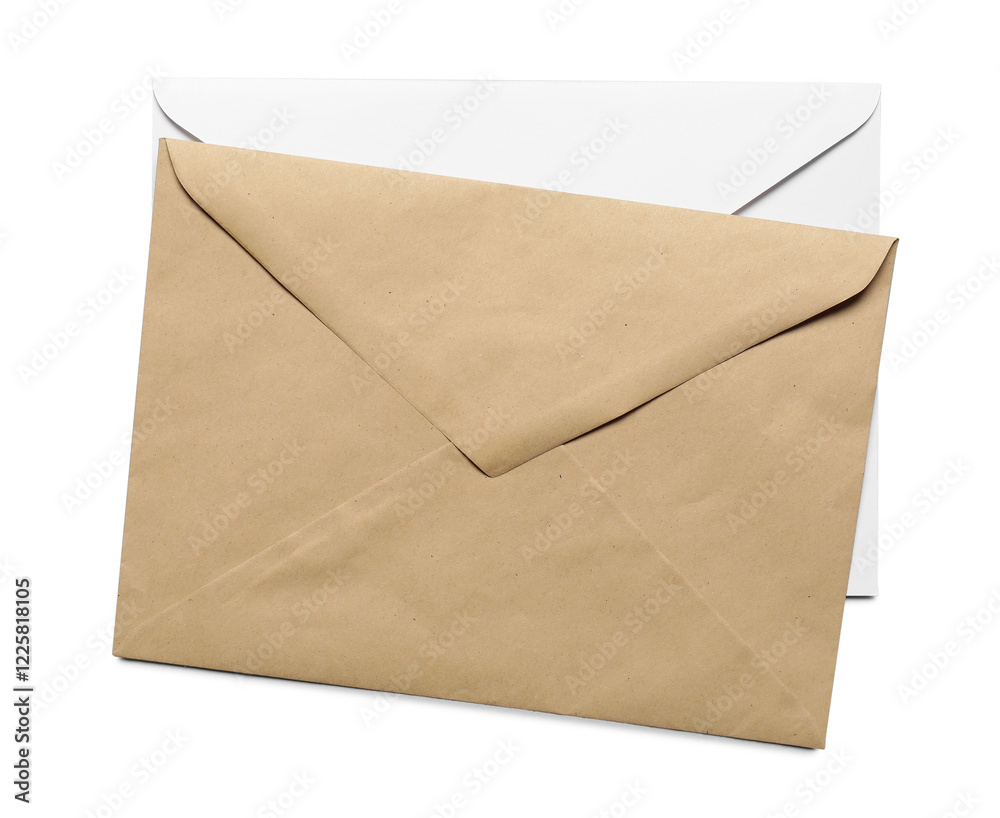 Envelopes isolated on white, top view. Mockup for design Envelopes isolated on white, top view. Mockup for design