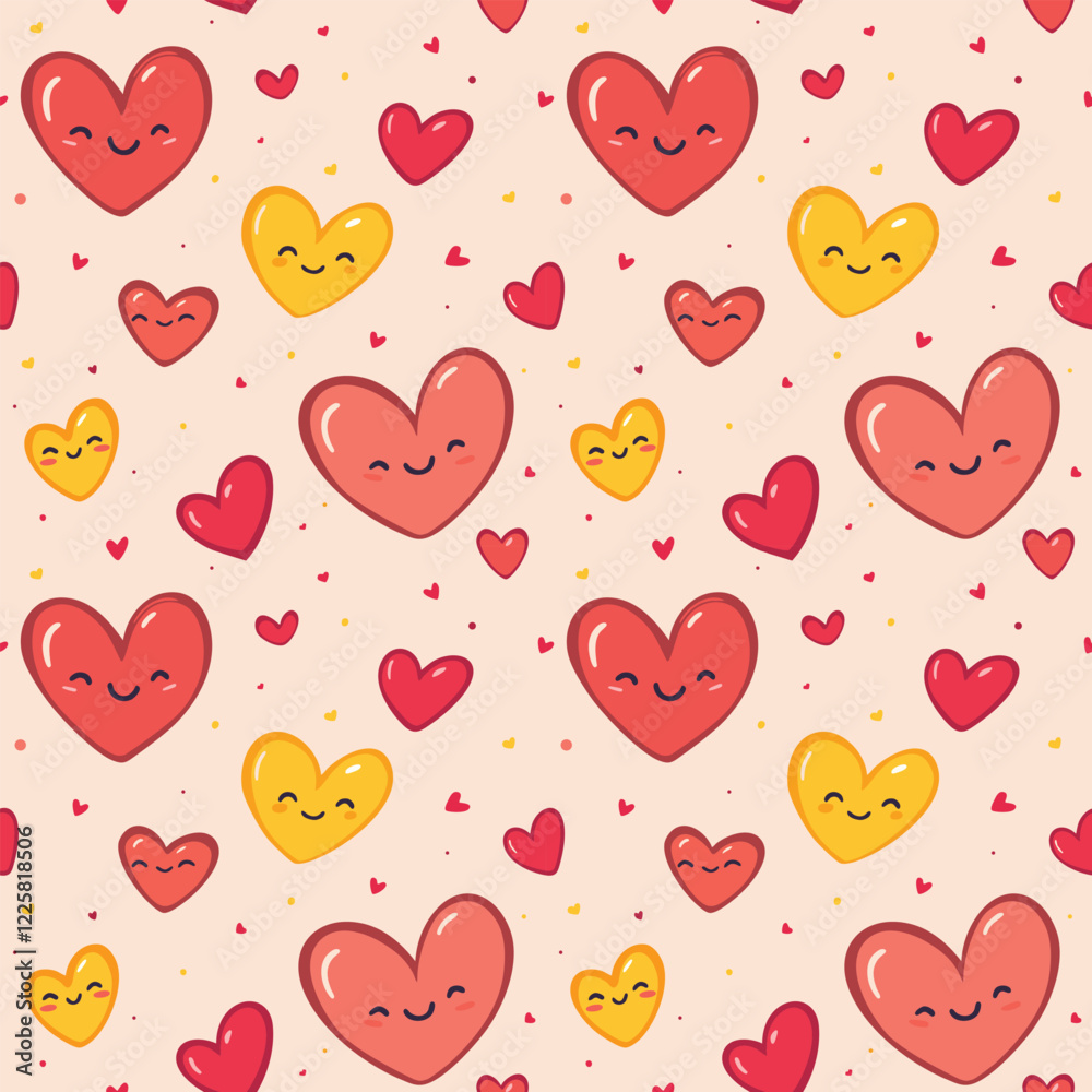 seamless vector hearts pattern with happy smiling face seamless vector hearts pattern with happy smiling face