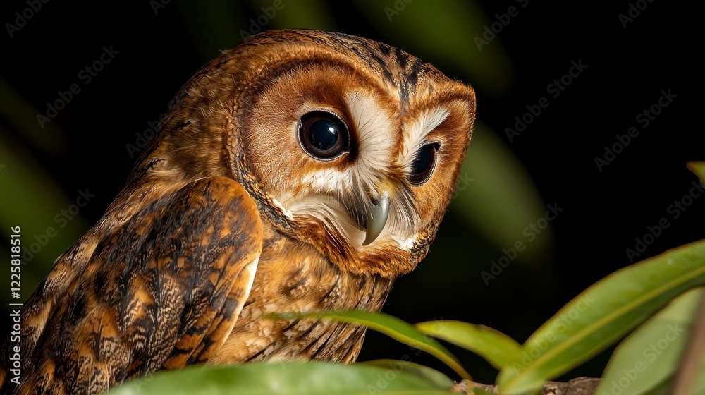 Obraz premium Owl in Twilight, a majestic owl perched amidst dusky hues, showcasing intricate feather details and captivating gaze in soft evening light