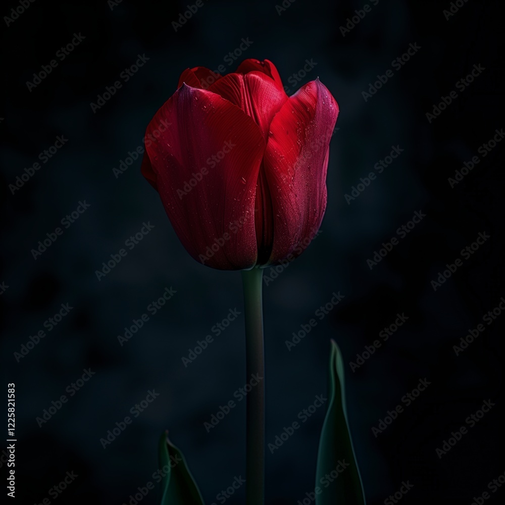 A single red flower is the main focus of the image. The flower is surrounded by a dark background, which creates a sense of contrast and draws attention to the flower. AI generated. A single red flower is the main focus of the image. The flower is surrounded by a dark background, which creates a sense of contrast and draws attention to the flower. AI generated.