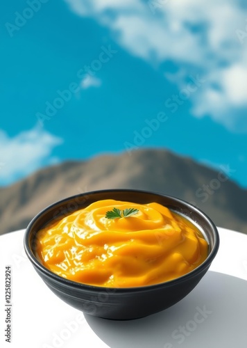 Top view of an extremely perfect looking aamras in a dark bowl isolated on a white transparent background Super Bowl football game sport ball american superbowl photo