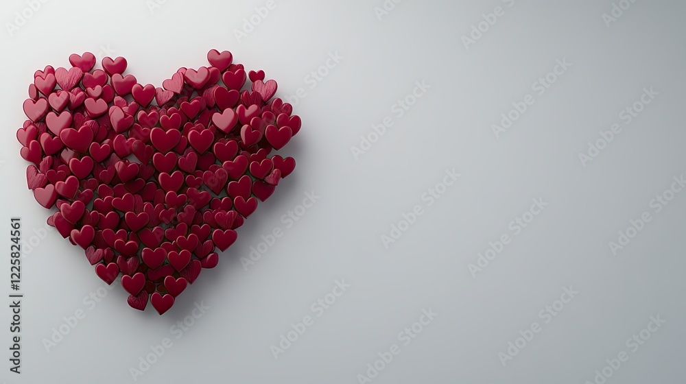 A heart made of petals, crafted from smaller hearts, representing the symbol of romance for Valentine's Day on February 14th, depicted in a 3D illustration A heart made of petals, crafted from smaller hearts, representing the symbol of romance for Valentine's Day on February 14th, depicted in a 3D illustration