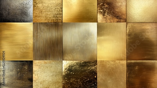 Gold or brass brushed metal textures set photo