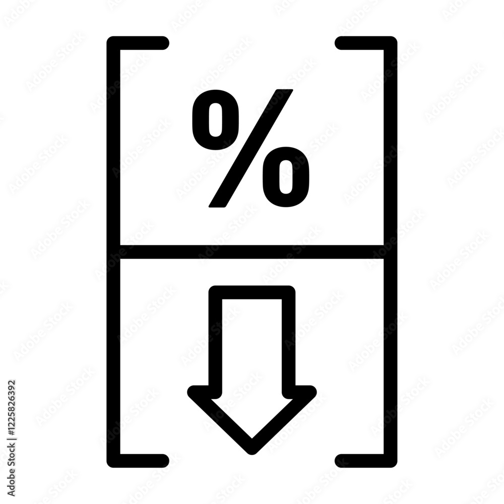 Interest rate reduction or percent down icon outline set sign Interest rate reduction or percent down icon outline set sign