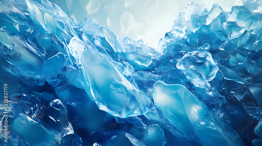 Fototapeta premium Generative ai illustration of majestic frozen glacier with blue icy rocks in valley under gloomy sky. Frosted Ridge. Illustration
