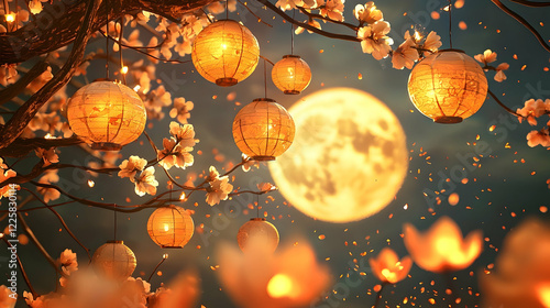 A Night of Light: Lanterns and Blossoms in the Festival Sky