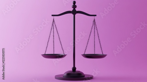 3D justice Scales icon on isolated purple background. comparison weight, Libra, unbalanced, 3D render