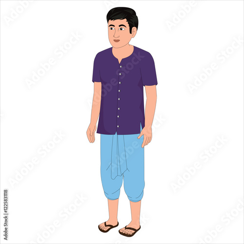 A village boy cartoon character design.