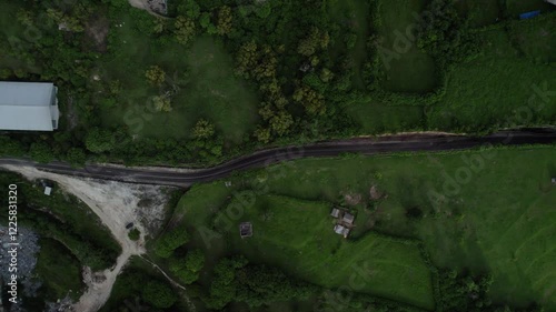 Aerial view on canyon in Pandawa beach. Drone shoot of famous and beautiful place in Bali. 
