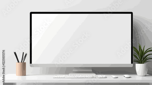 Realistic computer screen mockup. Computer display on three sides with blank screen isolated on transparent background